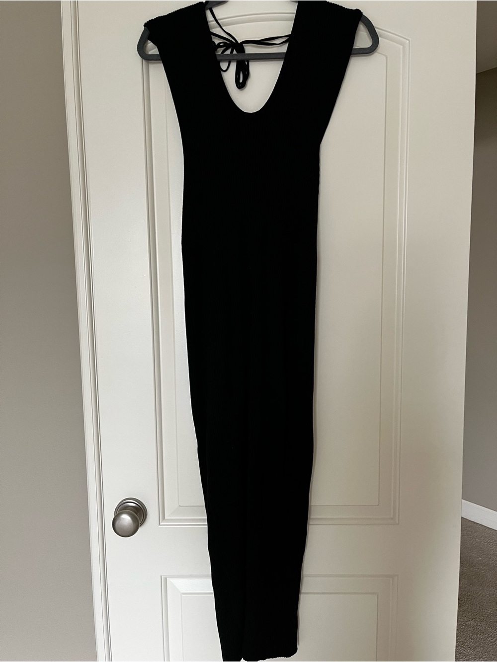 PrettyLittleThing Black Ribbed Maxi Dress with Deep V Back